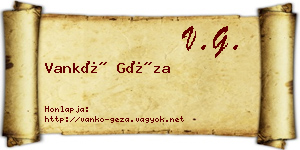 Vankó Géza névjegykártya